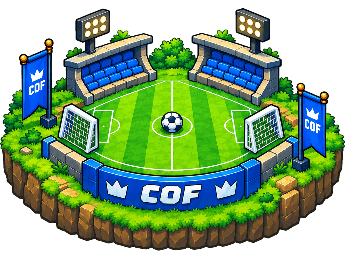 COF home arena artwork: a floating pitch with stands, floodlights and COF banners